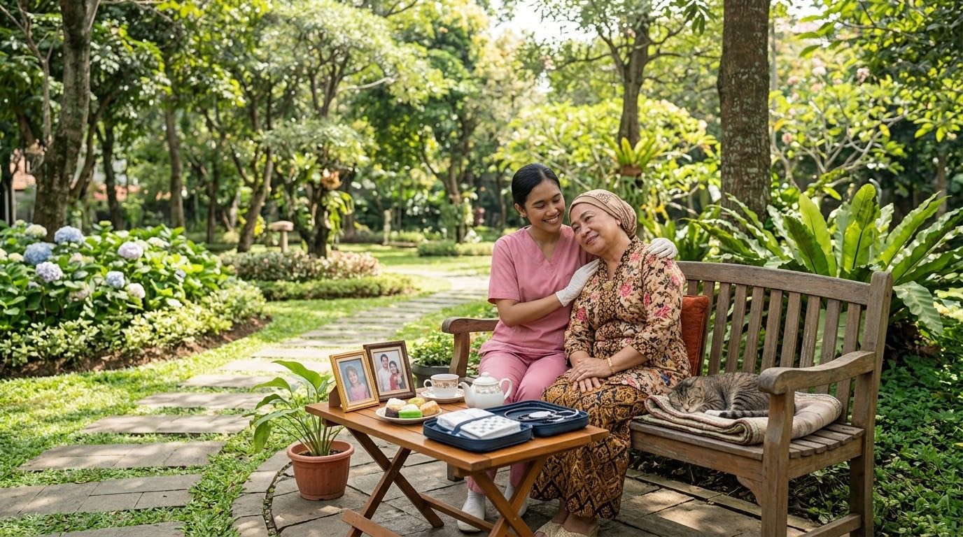 Perawat memeriksa tekanan darah pasien di rumah